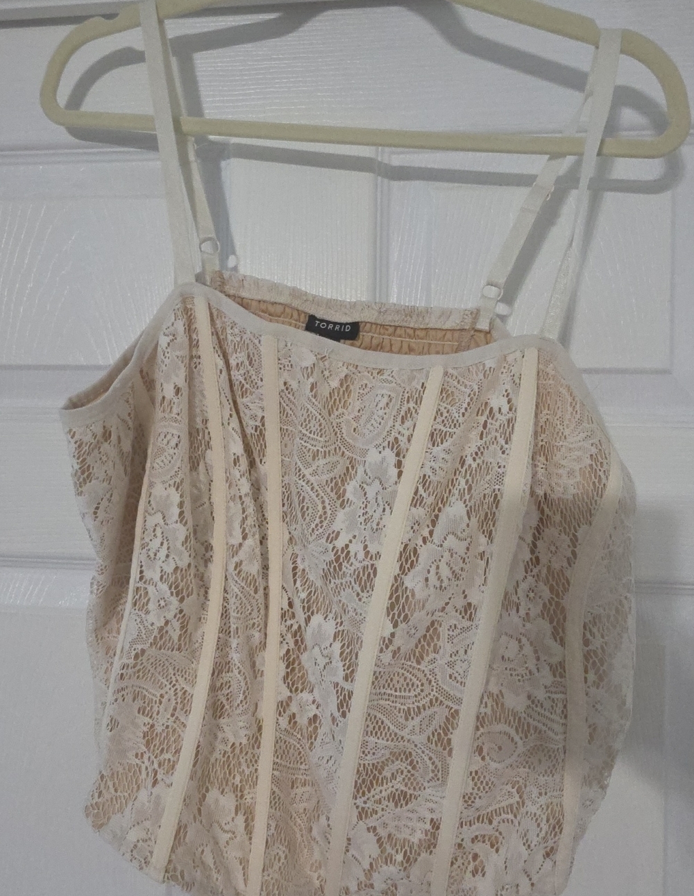 torrid cream lace corset-style cami